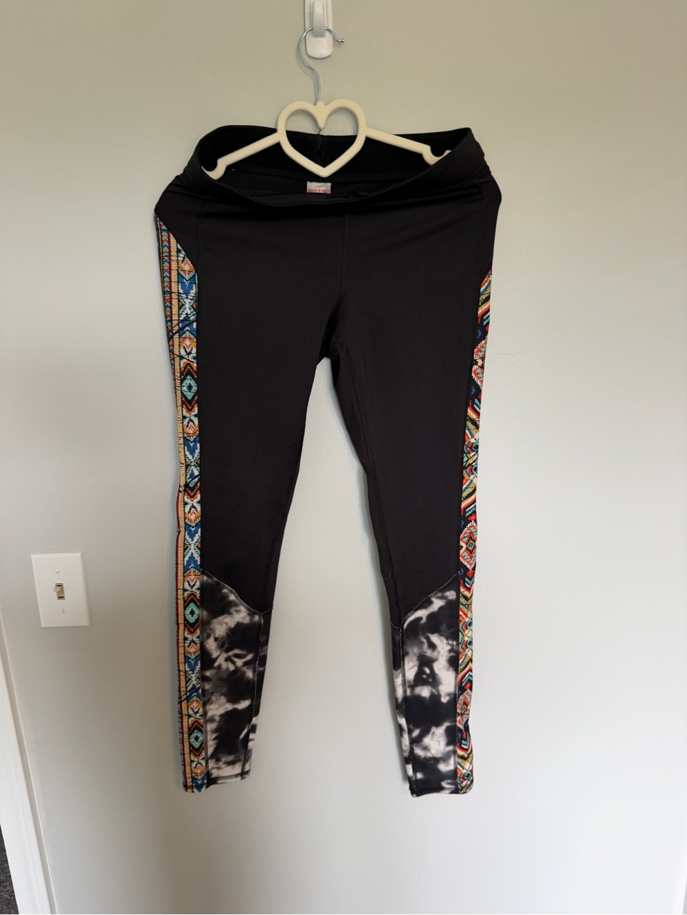 Mossimo Supply Co Black Leggings with Multicolor Aztec Side Stripes